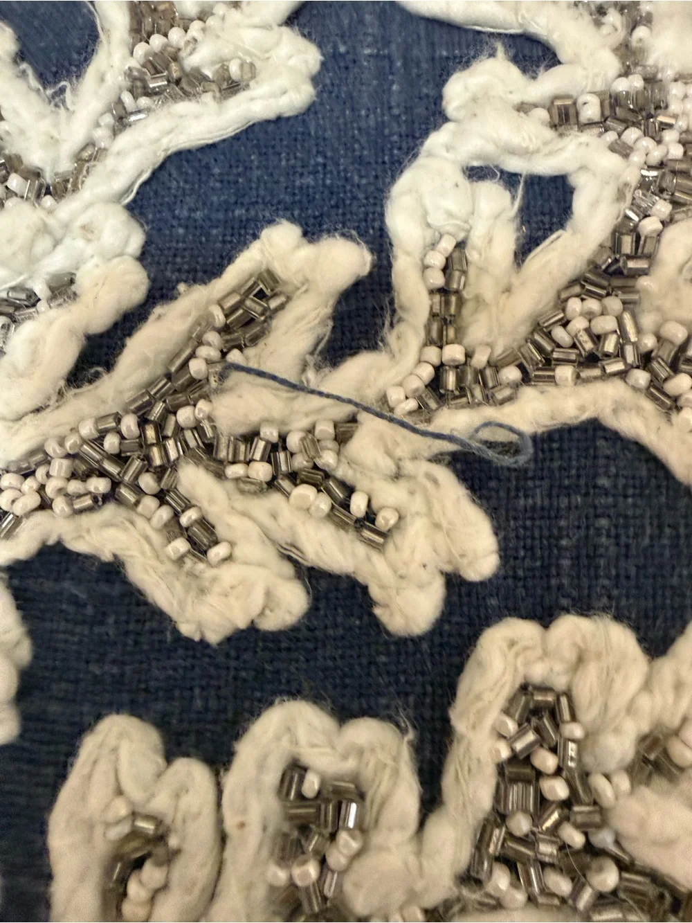 Coastal Collection Blue Accent Pillow Beading Embroidery Coral Design